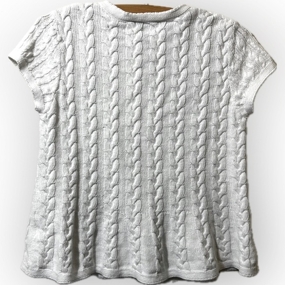 Jones New York Sport white cable knit linen cotton beachy cardigan sweater. Sz M - Picture 3 of 5